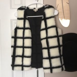 Black and white faux fur vest